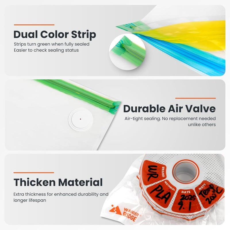 Wander Ridge 3D Printer Filament Storage Bags Vacuum Storage Bags Kit 3D Printer Accessories with Storage Bags (13x15 inches), Humidity Resistant (10 Bags Only) - Image 3